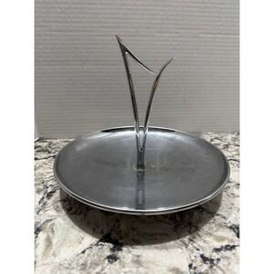 Vintage Kromex? MCM Chrome Atomic Handled Tray Tidbit Desert Candy Dish GC 8.5"